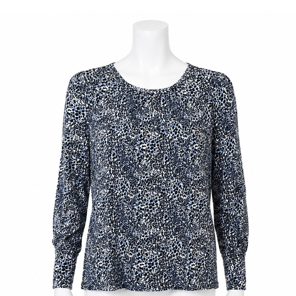 Whistles Leopard Cheetah Long Sleeve Top Women's Medium Blue Black Cotton